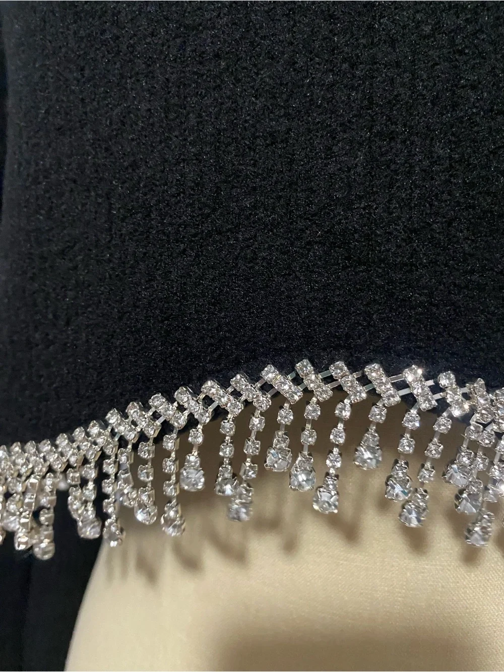 Zara Black Rhinestone Fringe Knit Crop Long Sleeve Sweater Top Medium NWT Glam